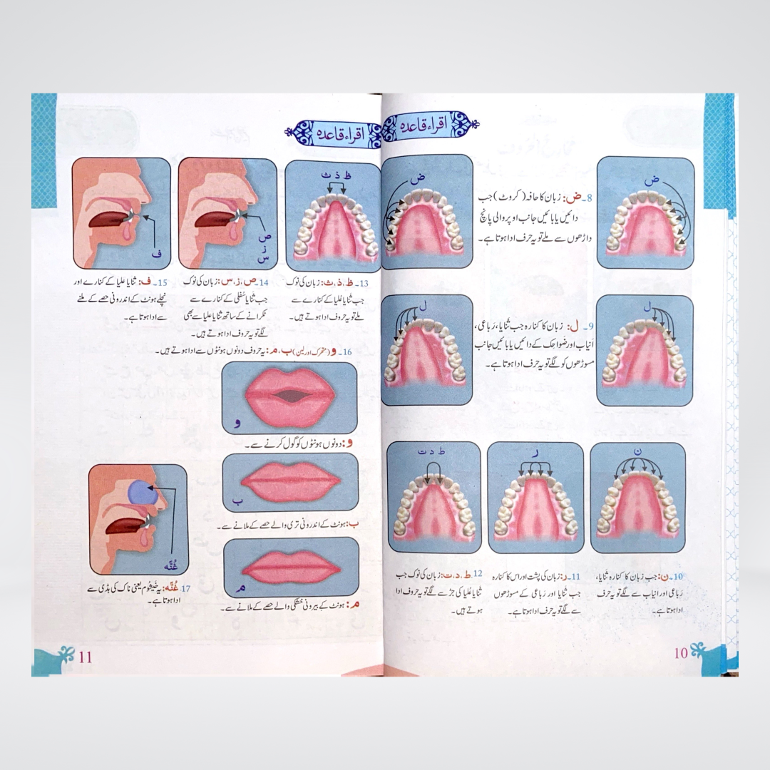 Iqra Qaida Colorful 4 color Tajweedi Qaida page spread