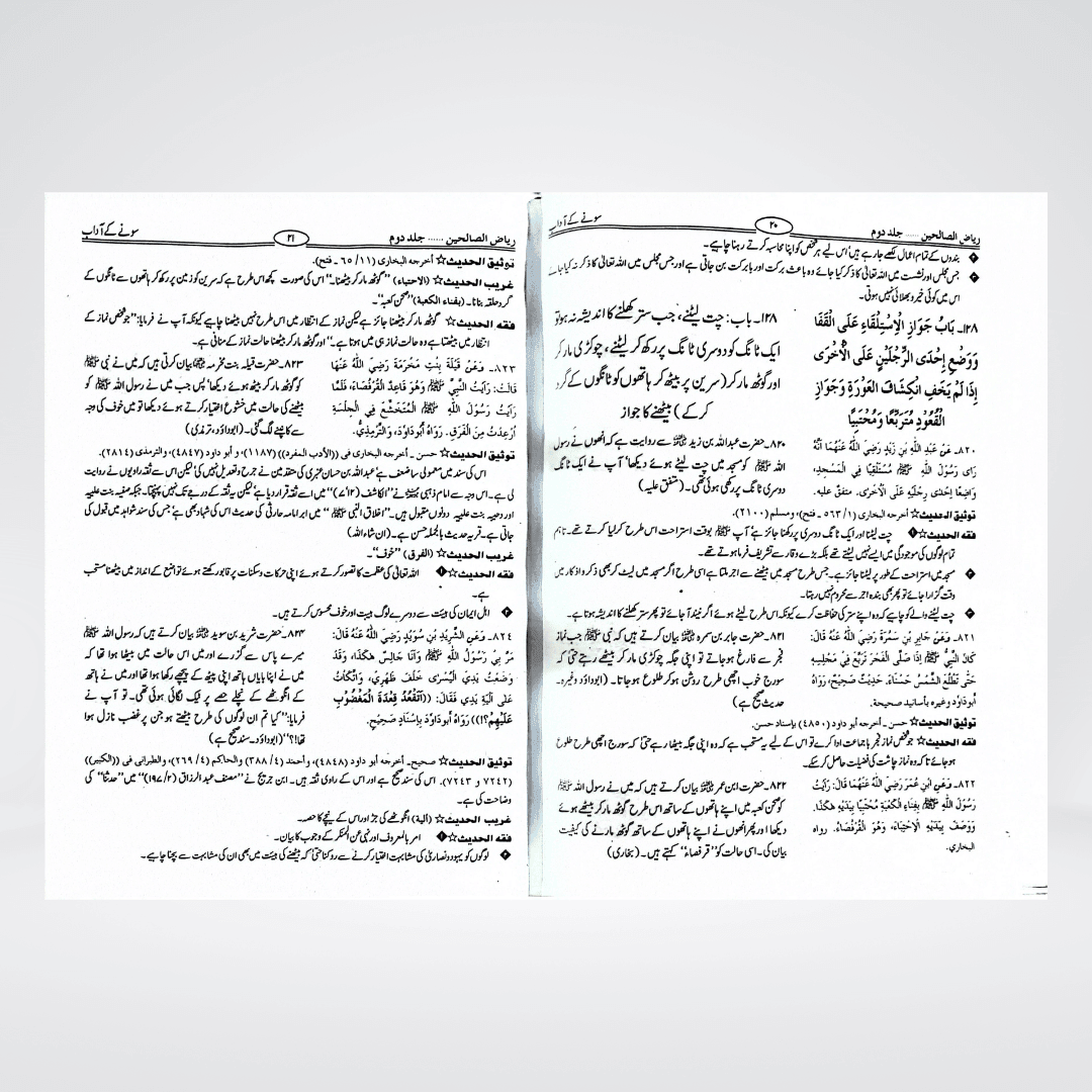 Riyaz us Saliheen Urdu stacked view of both volumes showing hardcover finish