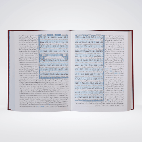 Tafsir Ahsan ul Bayan inside page showing Arabic Quran text alongside Urdu commentary